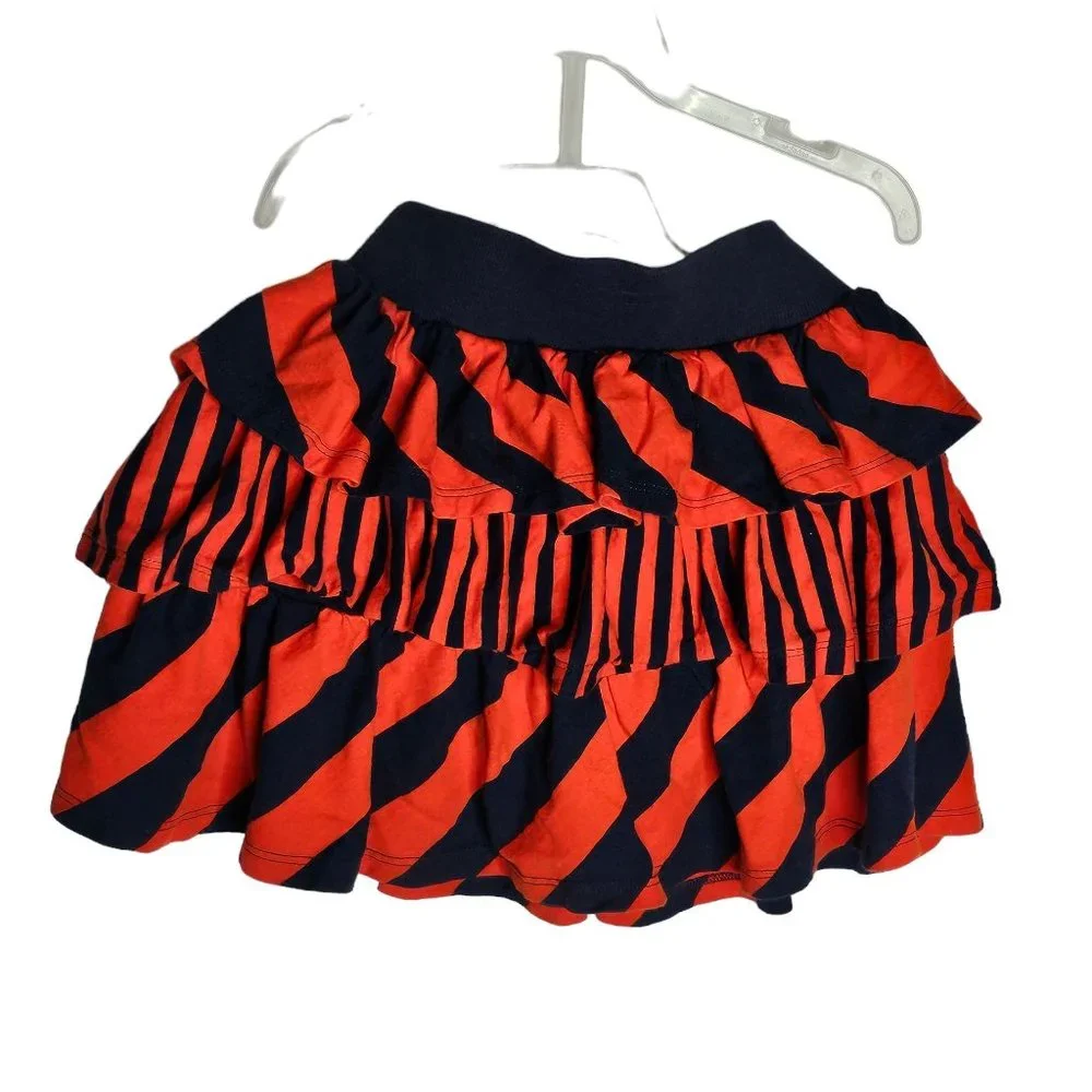 Gymboree Size 8 Prep Perfect Orange‎ Blue Striped Ruffle Skirt